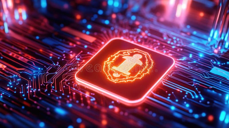 Koncepcja futurystycznego bezpieczeństwa cybernetycznego z cyfrową płytą blokującą w celu zapobiegania oszustwom fotografia royalty free