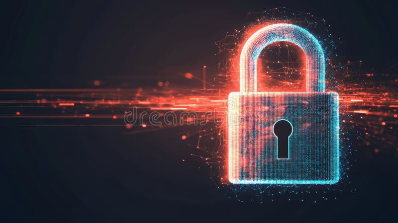 Koncepcja futurystycznego cyberbezpieczeństwa z cyfrowym kłódką zdjęcia stock