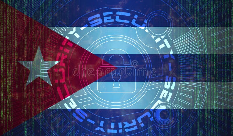 Koncepcja krajowych systemów bezpieczeństwa cybernetycznych kuby w zakresie cyfrowych systemów ochrony danych. symbol blokady na c ilustracji