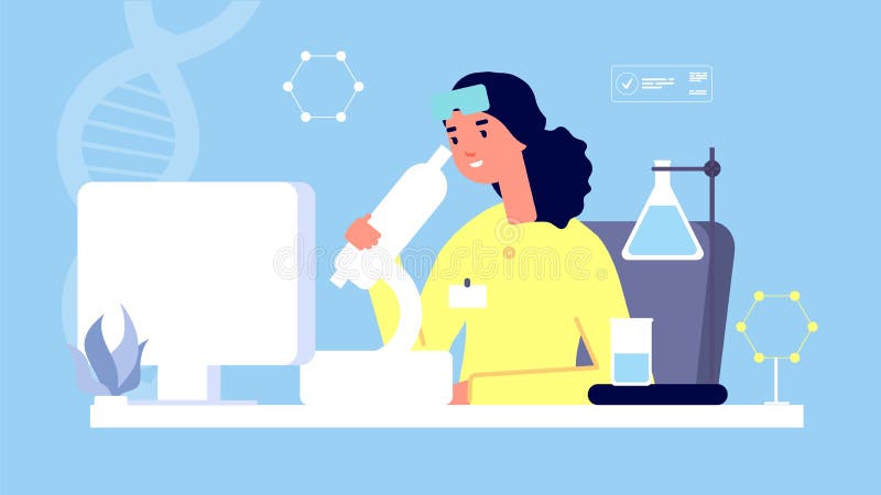 Koncepcja laboratoryjna Scienisst z ilustracją wektora mikroskopowego Medycyna, badania medyczne, asystent laboratoryjny royalty ilustracja