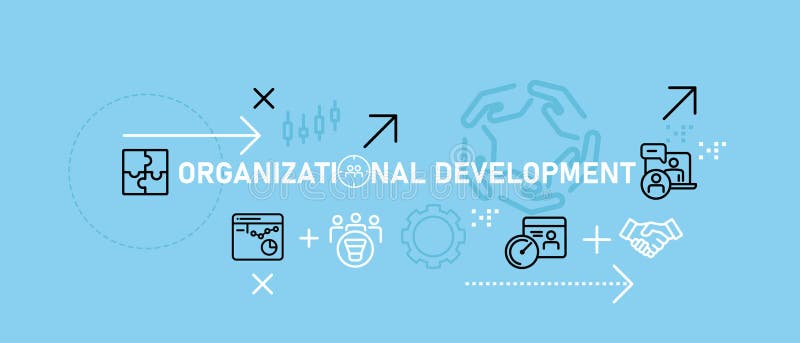 Koncepcja rozwoju organizacji podkreślająca optymalizację zatrudnienia usprawnienie planowania pracy oraz royalty ilustracja