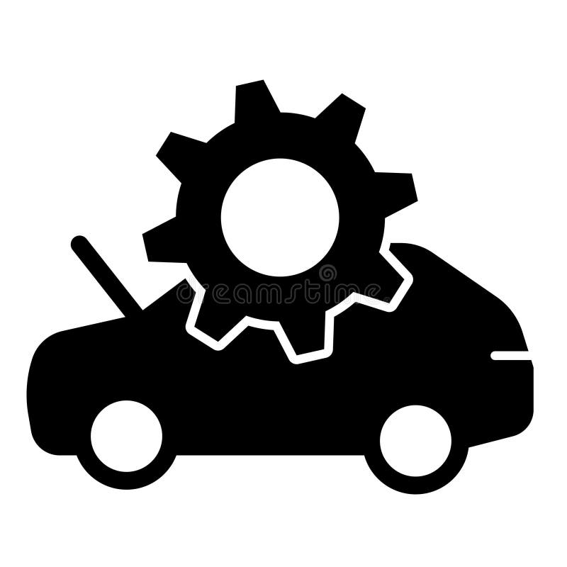 Koncepcja usługi naprawy samochodów z otwartym kapturem i kołem ciągłym. Grafika wektorowa. Mechaniczna naprawa silnika samochodow ilustracja wektor