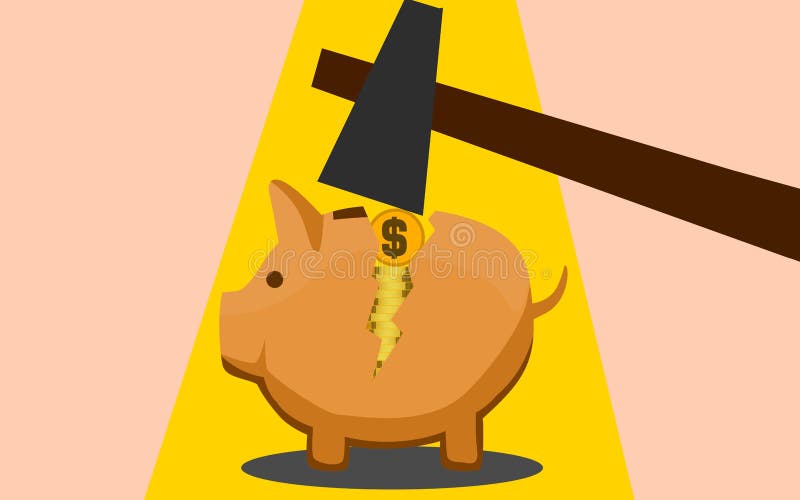 Koncepcja zapisywania Piggy Bank i młot royalty ilustracja Koncepcja zapisywania Piggy Bank i młot royalty ilustracja