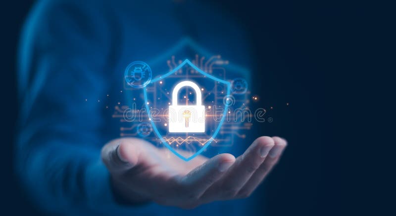 Koncepcje bezpieczeństwa cybernetycznego i prywatności w celu ochrony danych. ikona blokady i technologia zabezpieczeń sieci inter ilustracja wektor