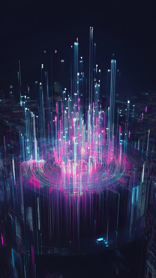Koncept för abstrakt datalistisk visualisering med IoT- och analysfunktioner stock illustrationer