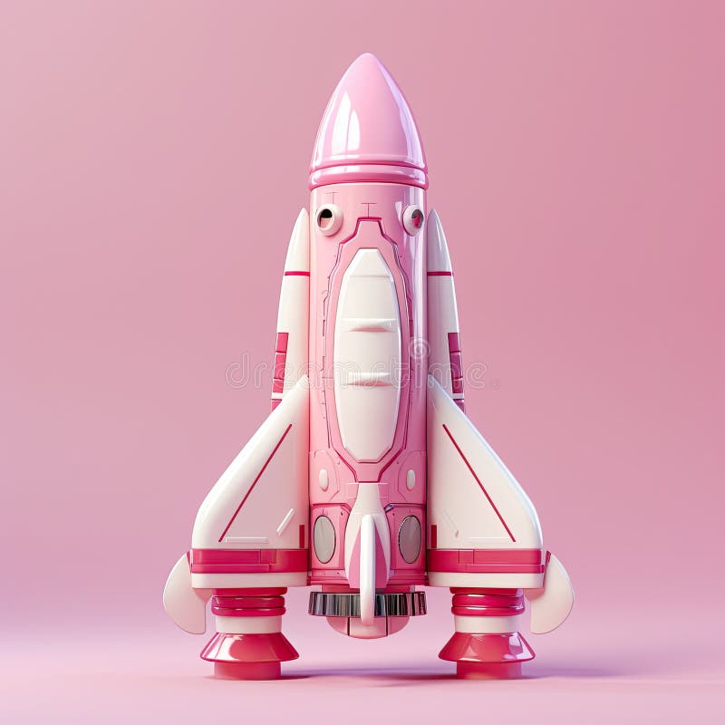 Koncept för abstrakt rosa raketfartyg i teckningsstil stock illustrationer