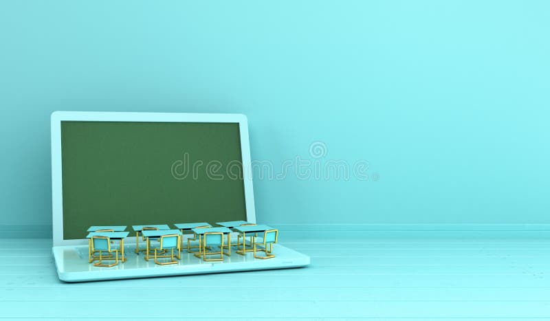 Koncept för kunskapsbaserat arbete i skolan, bärbar dator för elektroniska media eller bärbar dator 3d-rendering av enkel bakgrun stock illustrationer