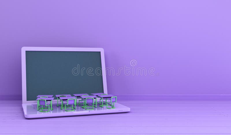 Koncept för kunskapsbaserat arbete i skolan, bärbar dator för elektroniska media eller bärbar dator 3d-rendering av enkel bakgrun vektor illustrationer