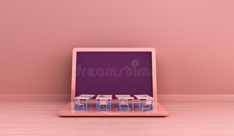 Koncept för kunskapsbaserat arbete i skolan, bärbar dator för elektroniska media eller bärbar dator 3d-rendering av enkel bakgrun stock illustrationer