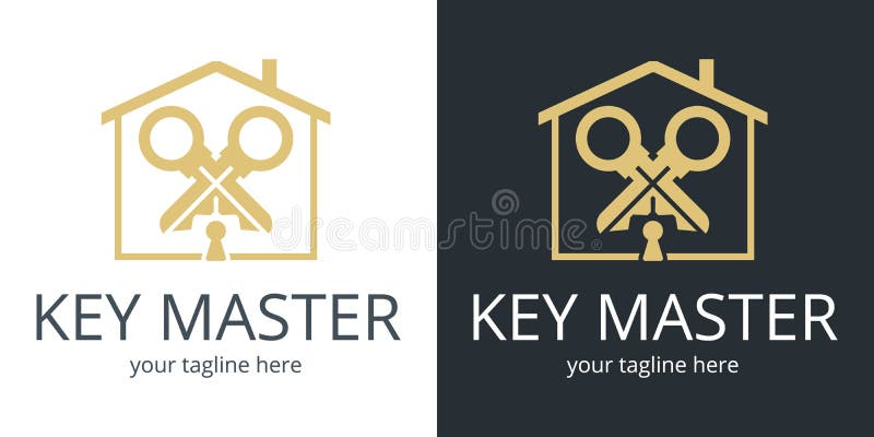 Konceptet abstrakt kreativ logotyp för nyckeldubbletter. professionell nyckelavskiljare. stock illustrationer