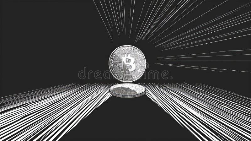 Konceptet abstrakt svart och vitt bitcoin med futuristiska linjer arkivfoton