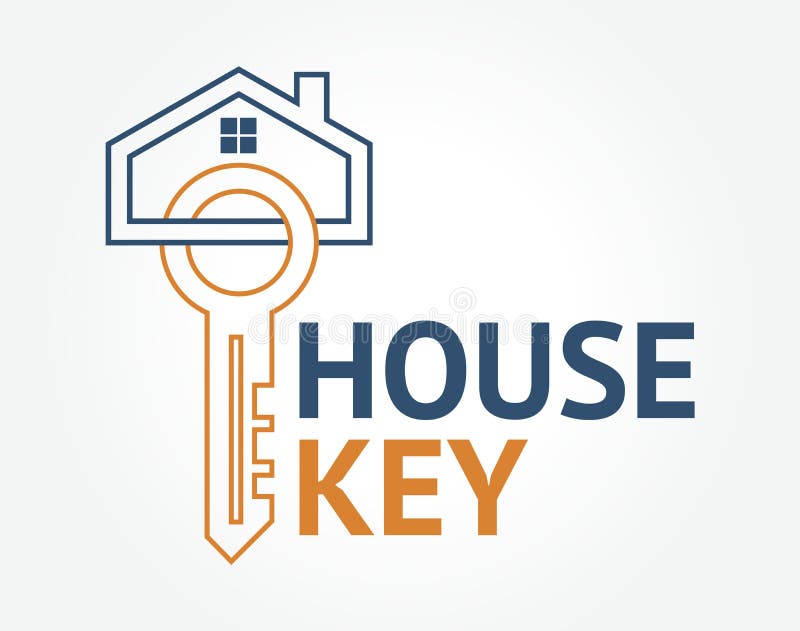 Konceptet med en abstrakt logotyp för kreativ husnyckel. professionell nyckelavskiljare vektor illustrationer