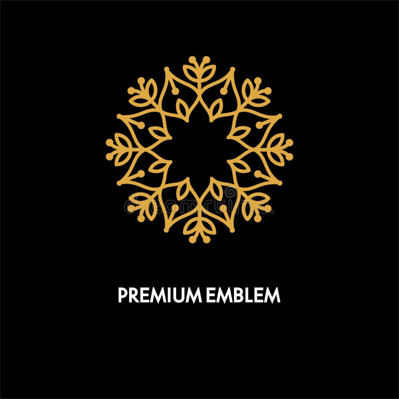Konceptualnego szablonu loga wektorowy round projekt i monograma pojęcie w modnym liniowym stylu, kwiecista odznaka, emblemat royalty ilustracja