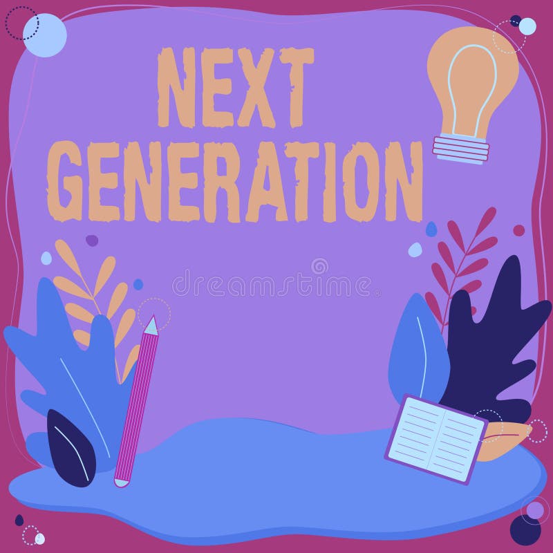 Konceptuell bildtext nästa generation. produkt med affärsmetod som har utvecklats med hjälp av den senaste tekniska texten stock illustrationer