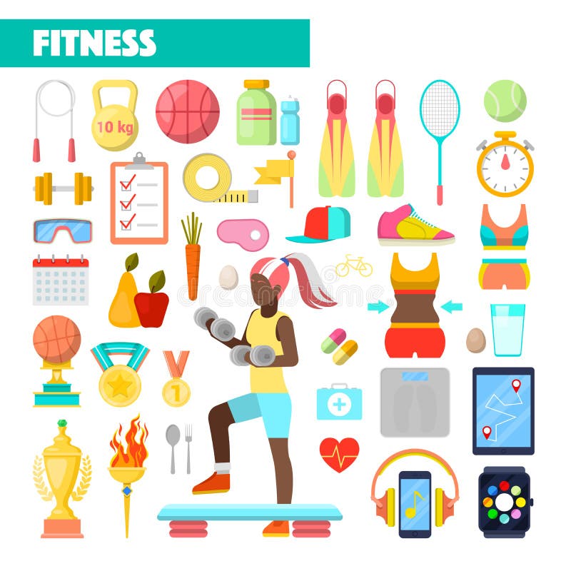 Konditioninstruktör Healthy Lifestyle Icons med att öva för kvinna royaltyfri illustrationer Konditioninstruktör Healthy Lifestyle Icons med att öva för kvinna royaltyfri illustrationer