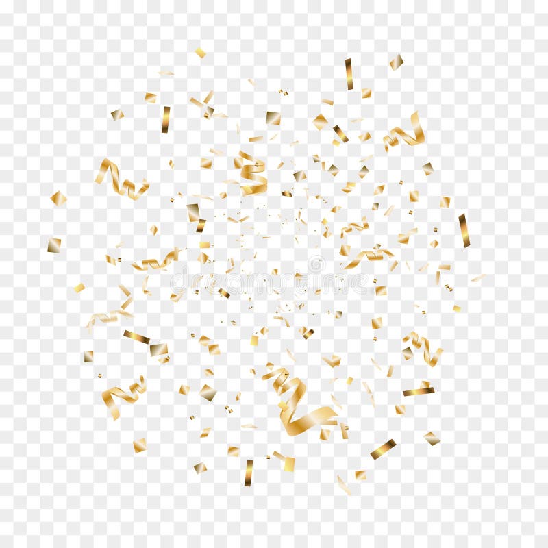 Konfetti- och strömlinjeband som faller på genomskinlig bakgrund Falling shiny gold konetti Ljus gyllene festive part royaltyfri illustrationer Konfetti- och strömlinjeband som faller på genomskinlig bakgrund Falling shiny gold konetti Ljus gyllene festive part royaltyfri illustrationer