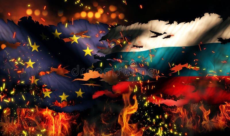Konflikt 3D för sönderriven brand för Europa Ryssland flaggakrig internationell