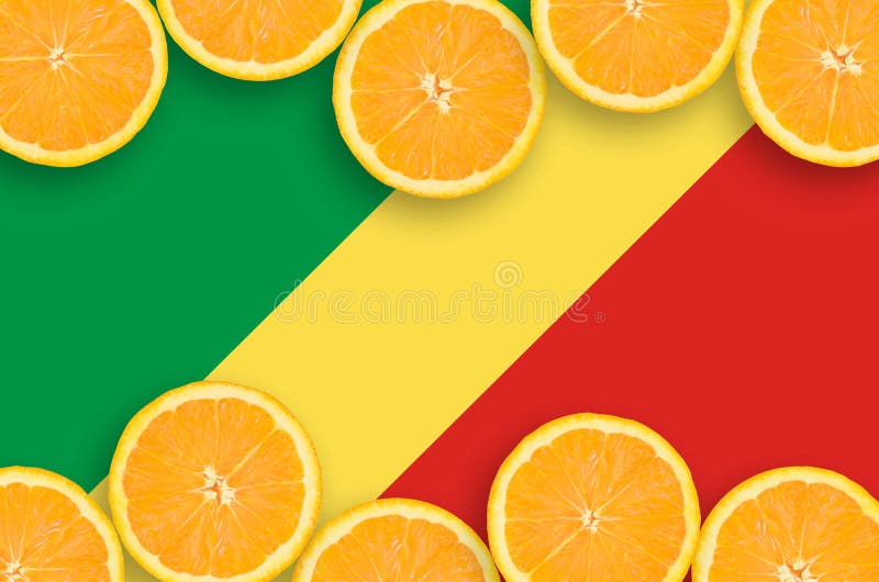 Kongoflodenflagga i citrusfruktskivahorisontalram royaltyfria bilder Kongoflodenflagga i citrusfruktskivahorisontalram royaltyfria bilder