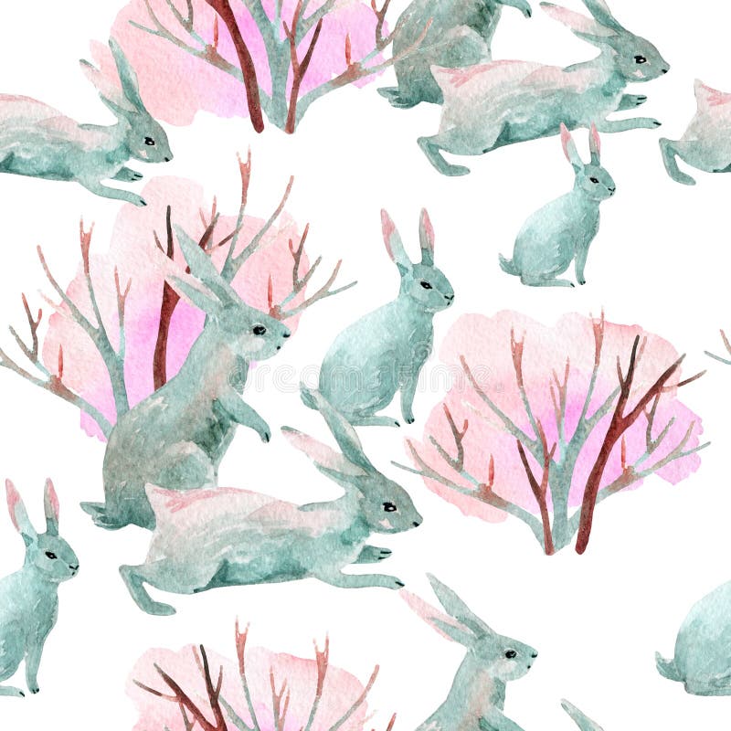 Konijn in de winter Waterverf naadloos patroon royalty-vrije illustratie Konijn in de winter Waterverf naadloos patroon royalty-vrije illustratie