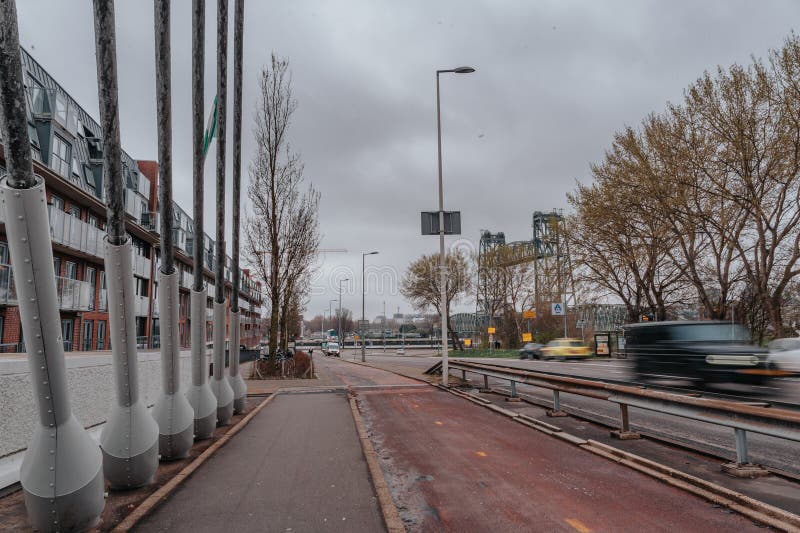 Koningshavenbrug de hef是鹿特丹历史上的工业明珠，也被称为天鹅桥 库存图片