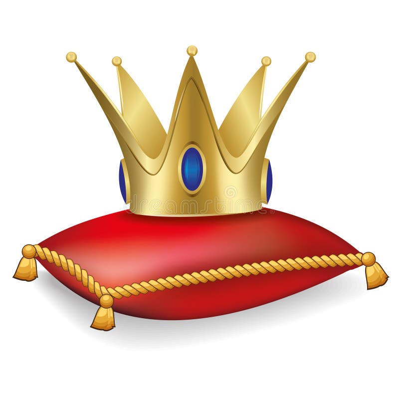 Gold royal crown on the red pillow with tassels. Gold royal crown on the red pillow with tassels