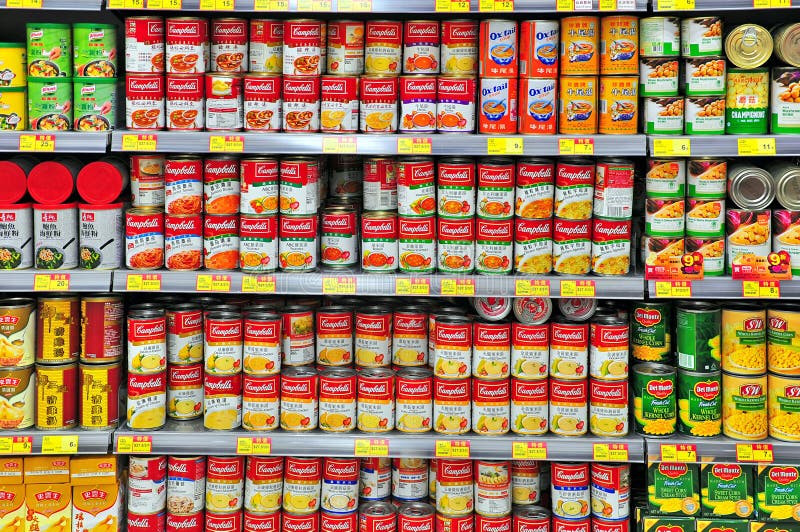 Konserven an Hong- Kongsupermarkt lizenzfreies stockbild