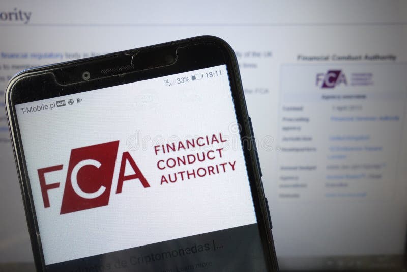 KONSKIE, POLAND - August 18, 2019: FCA Financial Conduct Authority logo on mobile phone