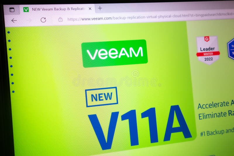 KONSKIE, POLAND - May 21, 2022: website displayed on laptop. Veeam Software is IT data protection company stock image