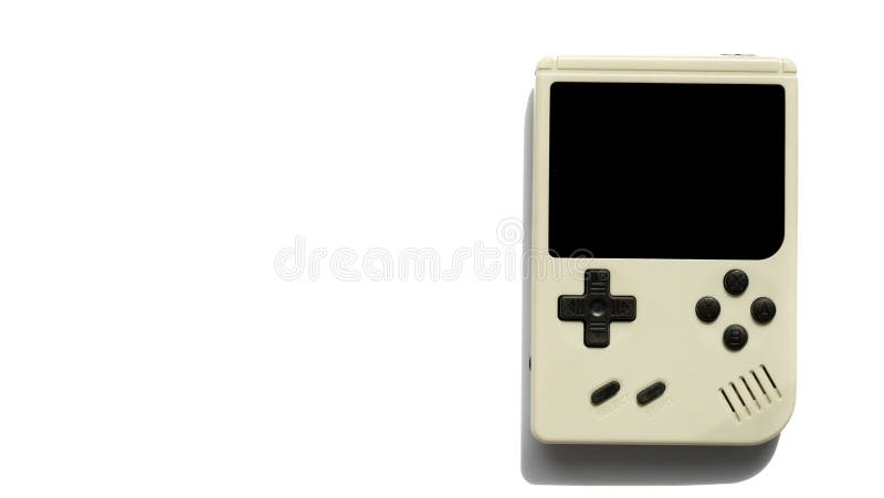 Retro game console on white background. pocket handheld game isolated. portable handheld video game device. copy space white background. Retro game console on white background. pocket handheld game isolated. portable handheld video game device. copy space white background