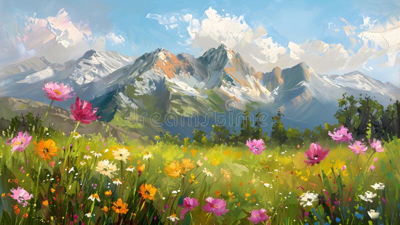 Konsoljematning med ängsblommor på våren stock illustrationer