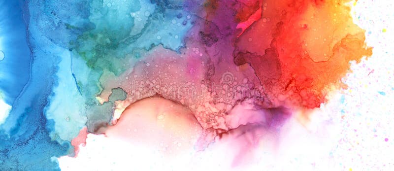 Konst abstrakt färgfläckbakgrund. blå alkoholfärg. marmor textur. vågrät, lång banderoll fotografering för bildbyråer