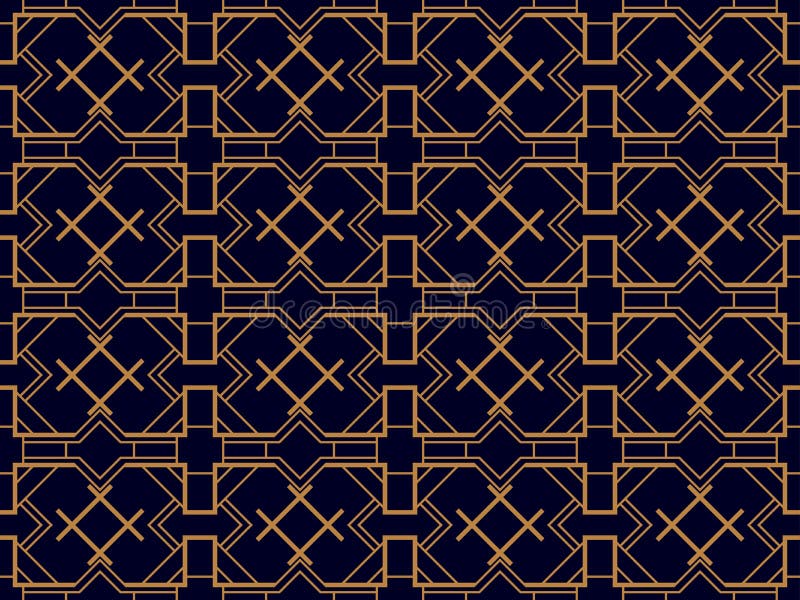 Konst deco - sömlöst mönster Linjära geometriska bilder av 20-talet i retroformat Guld och svart färg Vector vektor illustrationer Konst deco - sömlöst mönster Linjära geometriska bilder av 20-talet i retroformat Guld och svart färg Vector vektor illustrationer
