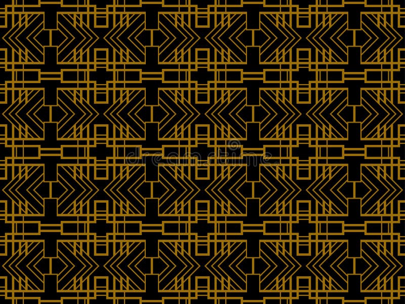 Konst deco - sömlöst mönster Linjära geometriska bilder av 20-talet i retroformat Guld och svart färg Vector vektor illustrationer Konst deco - sömlöst mönster Linjära geometriska bilder av 20-talet i retroformat Guld och svart färg Vector vektor illustrationer