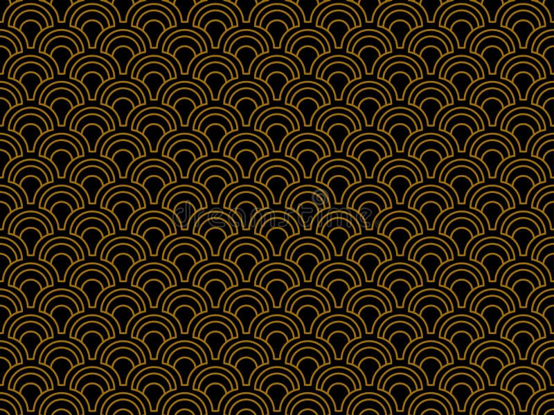 Konst deco - sömlöst mönster Linjära geometriska bilder av 20-talet i retroformat Guld och svart färg Vector royaltyfri illustrationer Konst deco - sömlöst mönster Linjära geometriska bilder av 20-talet i retroformat Guld och svart färg Vector royaltyfri illustrationer
