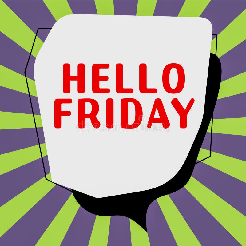 Konstgjord bildtext hej friday. Affärsidéstéer på fridagar eftersom det är slutet på arbetsveckan stock illustrationer