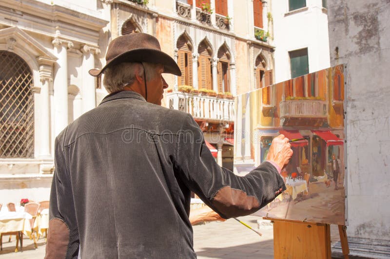 Konstnären målar Venedig arkivfoton