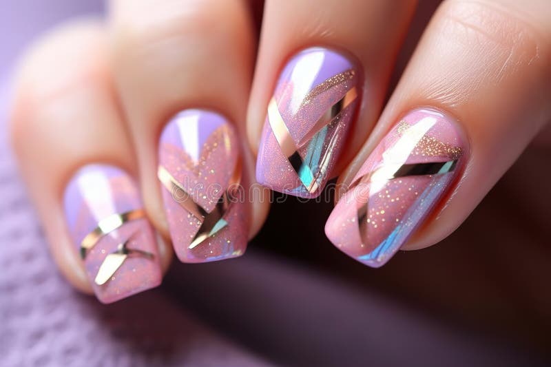 Konstrukcja paznokci bliska ręka sztuka akrylowa żel manicure paznokcie paznokci abstrakcyjny. ilustracja wektor