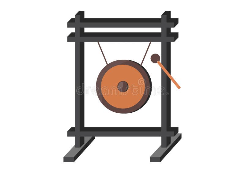 Konstrukcja wektora metalu. azjatycka muzyka instrument gong płaski wektor royalty ilustracja