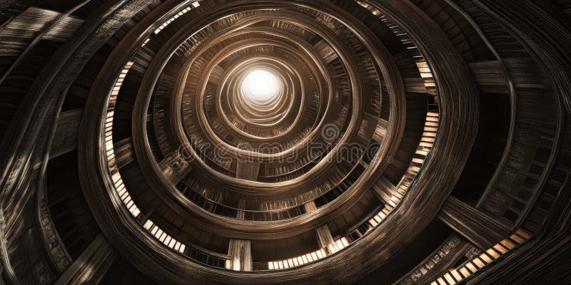 Konstruktion för konstgjord spiral Wooden Architecture Bakgrund Bild 3d art mörk från brunt ljus vektor illustrationer