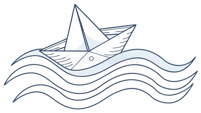Konstruktion för marin vektor för papperssegelbåt vid havsvågor Origami Generativ AI royaltyfri illustrationer