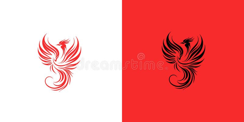 Konstruktionsmall för abstrakt röd och svart foenix-logotyp på vit och röd bakgrund. logotyp för vektorillustration. vektor illustrationer