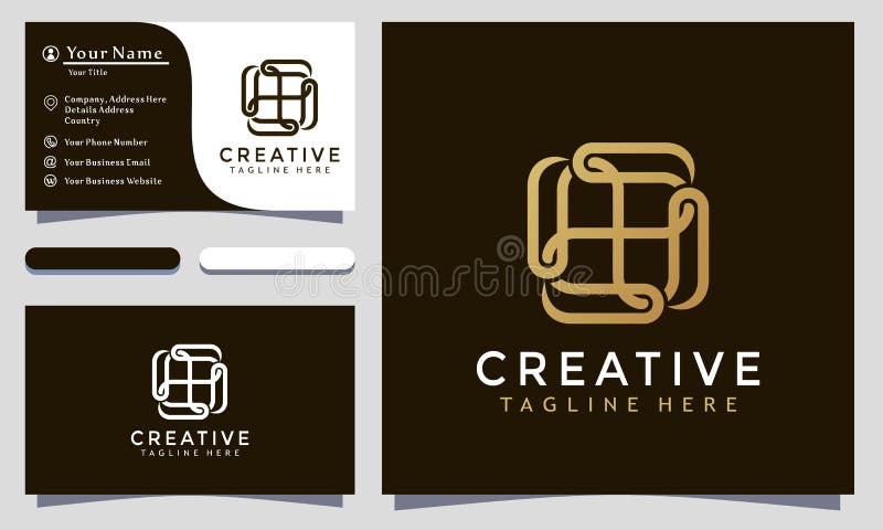 Konstruktionsvektor för den abstrakta kreativa logotypen illustrerar den minimalistiska eleganta moderna företagskortsmallen vektor illustrationer