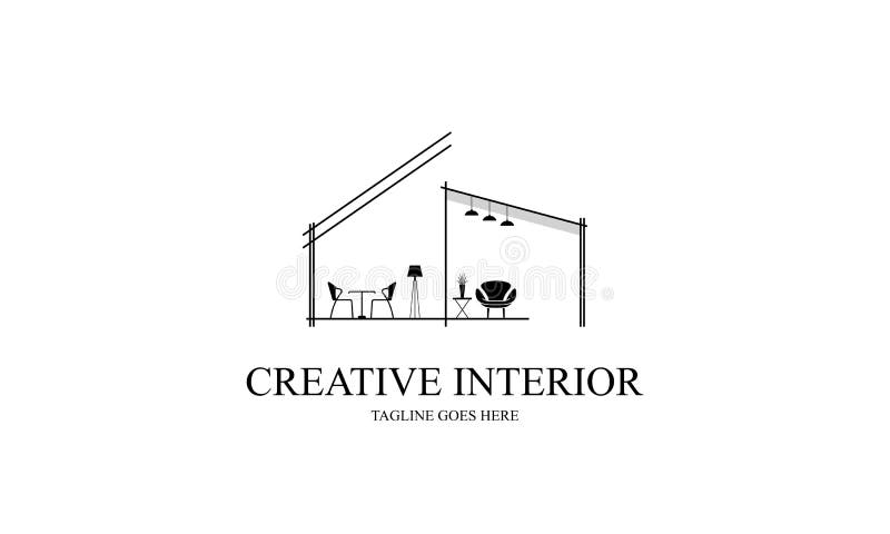 Konstruktionsvektor för invändig minimalistisk rumsgallerilogotyp för möbler royaltyfri illustrationer