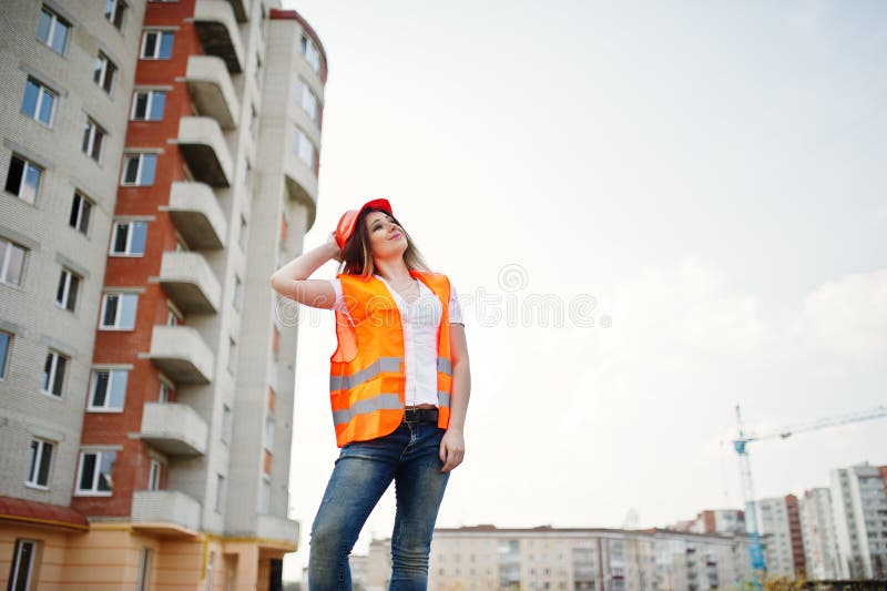 Konstruktor mechanik kobieta w kamizelce zdjęcie stock
