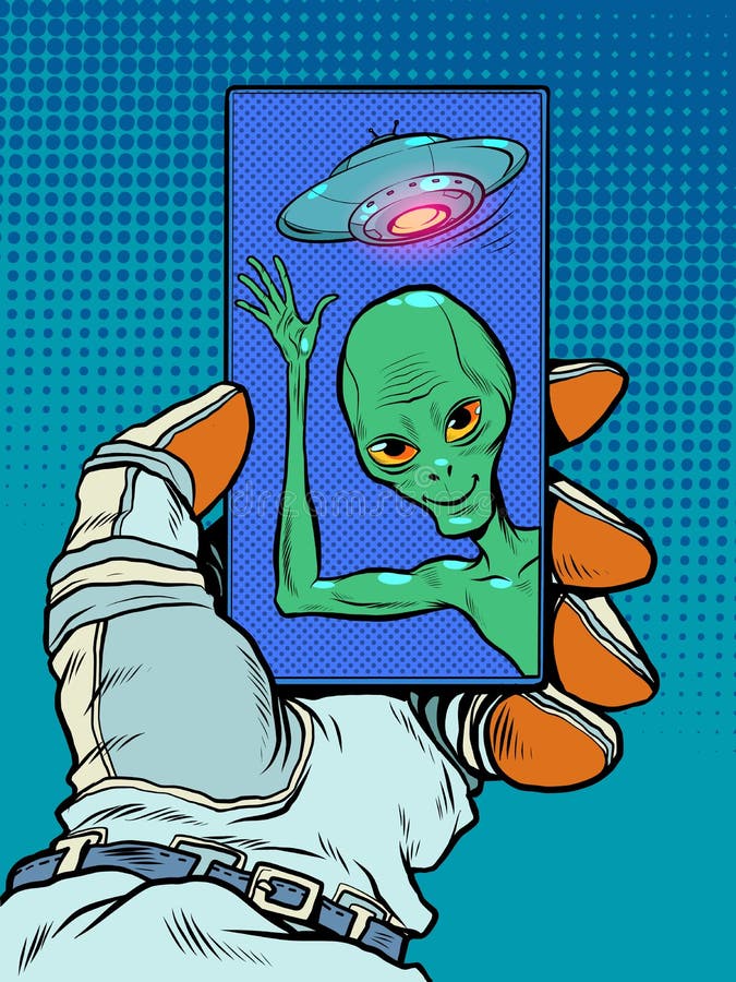 Kontakt z obcym umysłem. przyjazny obcy zielony człowiek ilustracja wektor