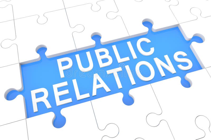 Public Relations - puzzle 3d render illustration with word on blue background. Public Relations - puzzle 3d render illustration with word on blue background