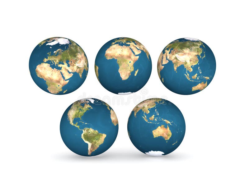 Kontinentar jorda en kontakt fem jordklot
