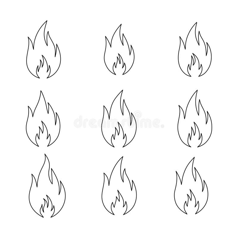 Kontinuerlig enradig brusdisposition Illustration Set Minimalist Fire Sketch-design vektor illustrationer