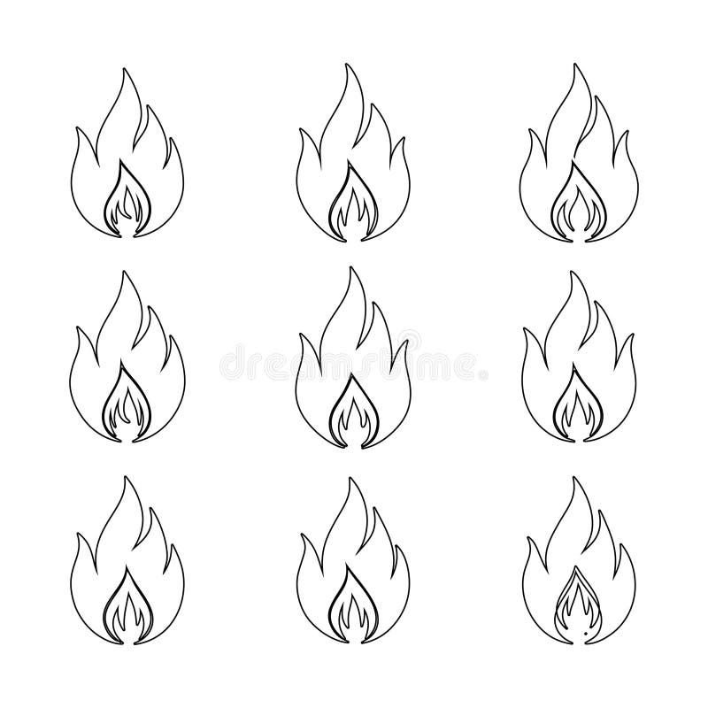 Kontinuerlig enradig brusdisposition Illustration Set Minimalist Fire Sketch-design stock illustrationer