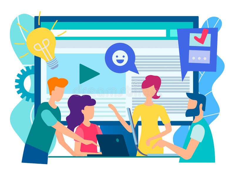 Kontorspersonal att diskutera aktuella uppgifter med hjälpen av modern techn royaltyfri illustrationer Kontorspersonal att diskutera aktuella uppgifter med hjälpen av modern techn royaltyfri illustrationer